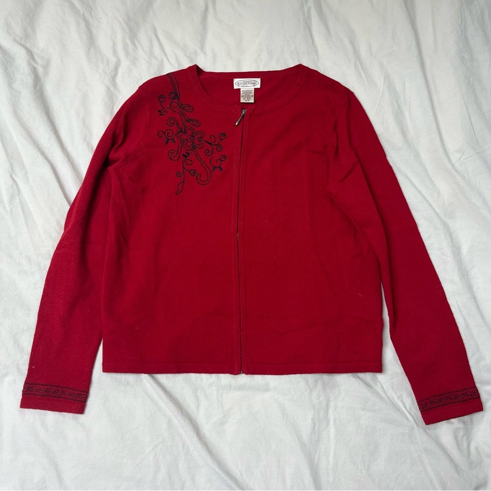 Vintage Northern Reflections Red‎ Zip-Up Cardigan